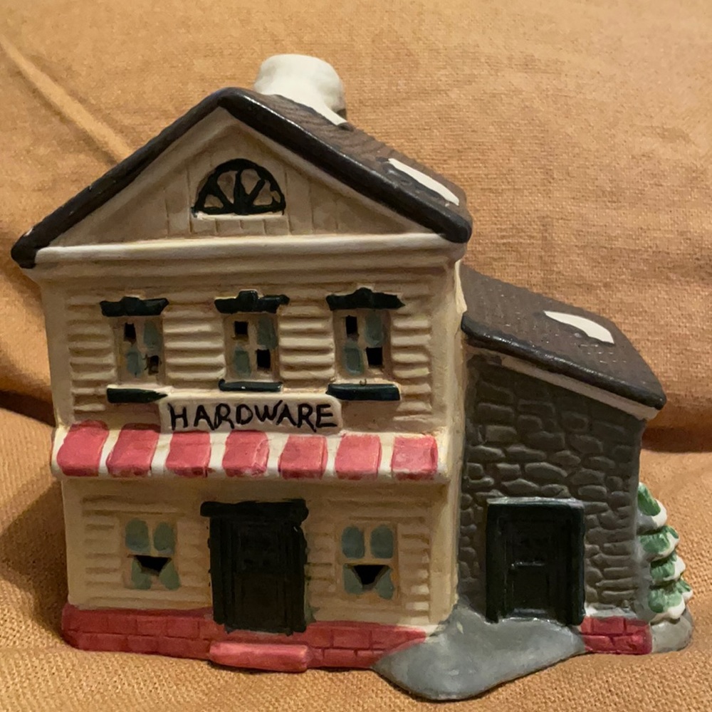 Christmas Village Ceramic Hardware Store, lighted option